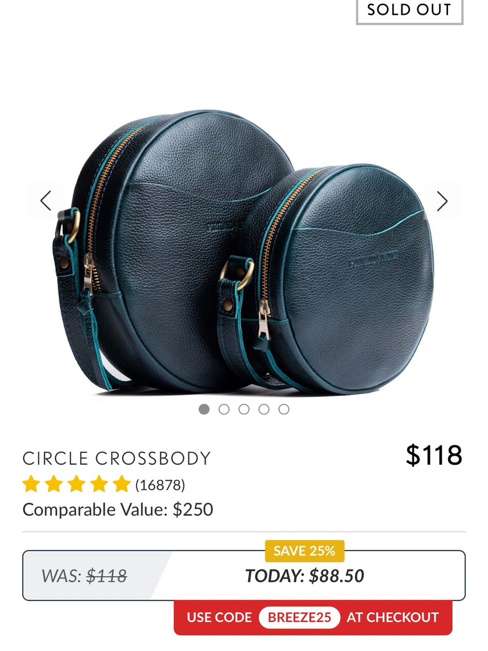 Portland Leather Large Circle Crossbody Bag in Lagoon